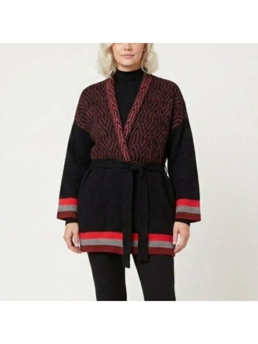 Maxsport Size XL NEW Black & Red Cottagecore Long Open Cardigan Duster Sweater